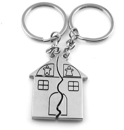 WJRQD 2 Piezas Llaveros, Llavero de Acero Inoxidable para Regalo de la Primera casa, Colgante de la Casa, Regalo de Inauguración de la Casa