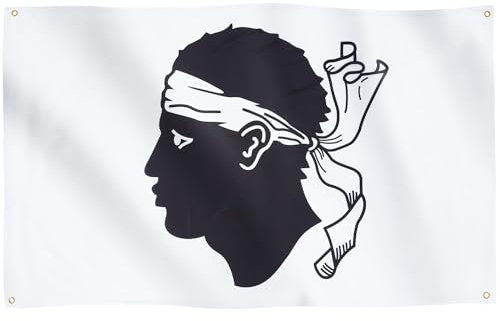 Runesol Drapeau corse, 91x152cm, 3ft x 5ft, 4 œillets, œillet dans chaque coin, Bandiera Testa Mora, tête maure, drapeaux de qualité supérieure, intérieur, extérieur, couleurs vives
