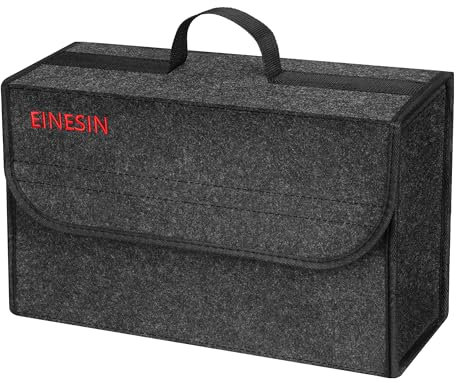 Einesin Car Boot Organiser Bag Anti Slip Foldable, Car Boot Tidy for Tools Breakdown Emergency Travel Tidy Van Caravan - Dark Grey Carpet Material - Suitable for All Vehicles