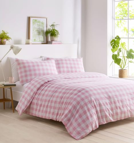 Parure de lit à carreaux vichy avec housse de couette et taies d'oreiller (rose, simple)