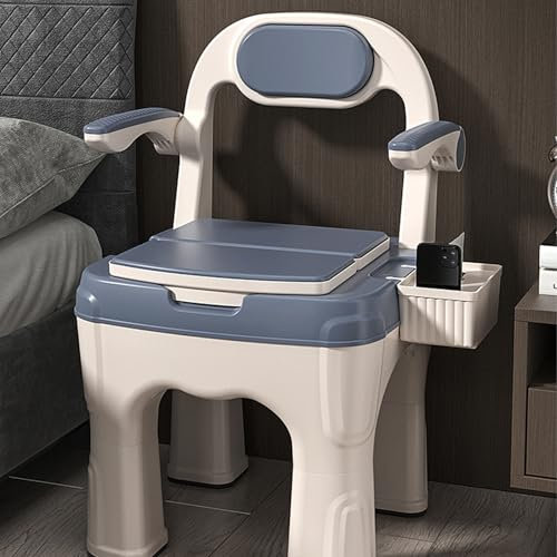 Bedside Commode Upgraded Safety Commode Toilet For Elderly And Disabled Portable Home Bedside Commode Chair Adult Potty Chair Seniors With Adjustable armrests,Bedside Toilet-Supports 660 Lbs (Blue)
