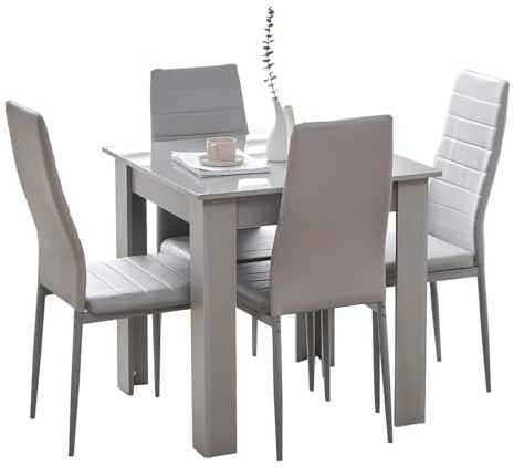 Rainbow Tree Modern 5 Piece Dining Room Table and Chairs Set, Wooden Square Table with 4 Chairs for Small Space Apartment Space Saving (Grey Table+4 Grey PU Chair)