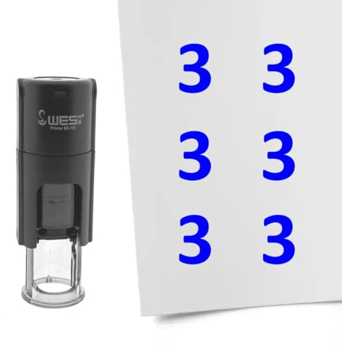 CombiCraft Selbstfärbender Stempel Zahl 3 in Blau, 10mm rund - Ideal für Bulletjournals und Treuekarten