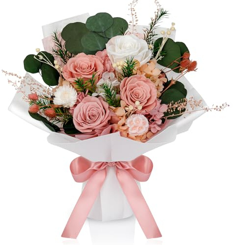 Perfectione Roses 4 Roses Mixed Bouquet for Mother's Day, Flowers for Delivery, Preserved Flowers Birthday Gift for Women Mom Wife Grandma Her, Dusty Rose