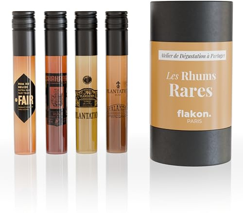 FLAKON Les Rhums Rares – Coffret Dégustation de 4 Flacons 50 ml – Rhums d’Exception du Belize, Jamaïque, Thaïlande et Île Maurice – Sélection Exclusive La Maison du Whisky – Idée Cadeau Homme Premium