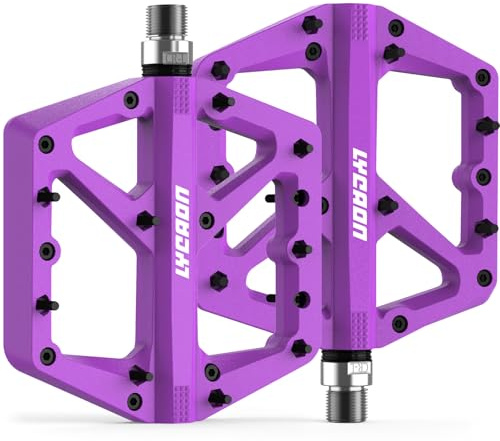 LYCAON Pedales de bicicleta - Pedales de bicicleta de carretera/bicicleta de montaña, pedales antideslizantes de 9/16 pulgadas CR-MO husillo bicicleta de nailon, pedales para MTB BMX (Morado)