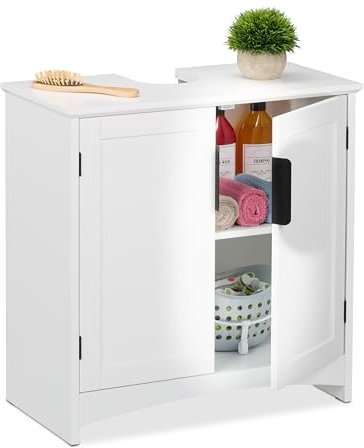 Relaxdays Meuble sous lavabo, avec 2 Portes Pratiques, en MDF, H x L x P : env. 60 x 60 x 30 cm, Blanc