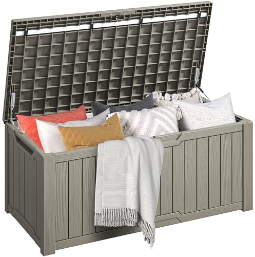 DWVO Boîte de rangement d'extérieur pour jardin, 450 L, 142,1 x 67,6 x 60 cm, imperméable, verrouillable en toute sécurité, poignées de transport latérales, résistante aux intempéries, boîte de