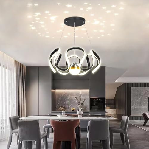 Chao Zan Moderne pendelleuchten esszimmer, wohnzimmerlampe sternenhimmel led deckenleuchte hängend, pendellampe led hängeleuchte schlafzimmer hängelampe ring (Schwarz-A)