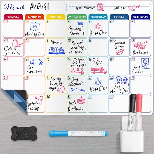 Whiteboard Calendar -A3, 40x30 cm - Magnetic Monthly Dry Erase Planner with Adhesive Back - Erasable Weekly Chore Chart with 3 Markers, Eraser, Holder - Ideal for Fridge or Wall Use - by Yes4Quality