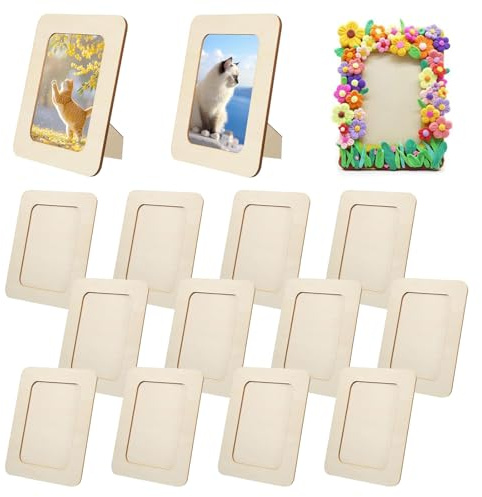 15Pcs Wooden Frames for Craft - 14x19 cm Unfinished DIY Wooden Picture Frames, Photo Frame Craft for Painting & Decorating, Creativity Photo Frame for Kid Gift