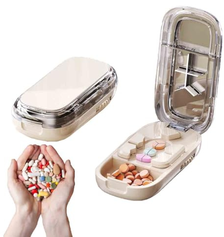 Taglia pastiglie,Taglia pillole,1 diviso in 2, 1 diviso in 3, 1 diviso in 4,Separatore di Pillole Portatile per Pillole Piccole Grandi,Taglierino per medicinali,Scatola per medicinali (Bianco)