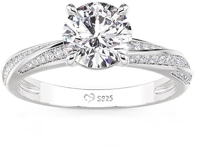 Damen Moissanit Ring Rundschliff Diamant Solitärring Klassisch Knoten Verlobungsring 925 Sterling Silber Ehering mit Stein Ewigkeitsring für Versprechnung Valentinstag Hochzeit (Silber, 56(17.7))