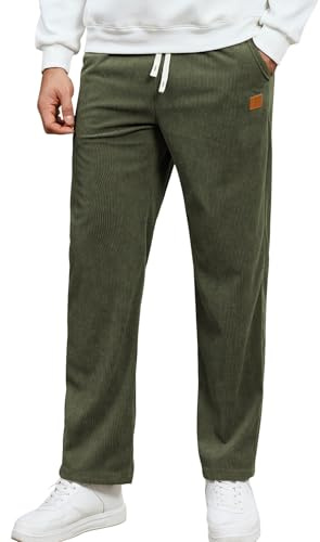 Curluriy Pantaloni da Uomo Velluto a Coste Casual Pantaloni con Coulisse Elastico in Vita Pantalone con Tasca Autunno Inverno