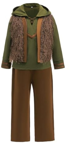 Lito Angels Boys Dragon Rider Inspired Costume, Forest Archer and Hero Sidekick Hood Style Viking Adventurer Medieval Fancy Dress Storybook Hero Outfit with Faux Fur Vest – 10–11 Years, Green