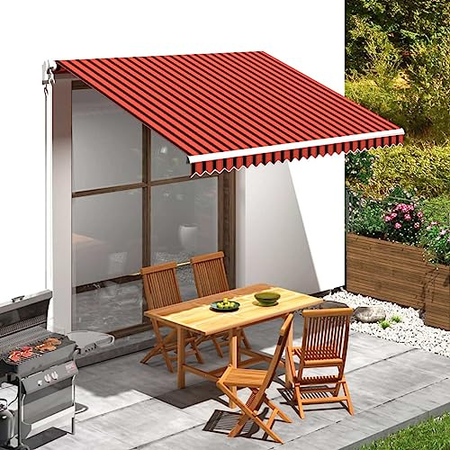 Toldo manual con brazo articulado, toldo de lona naranja y marrón, 350 x 250 cm, para terraza, balcón, exterior, requiere montaje