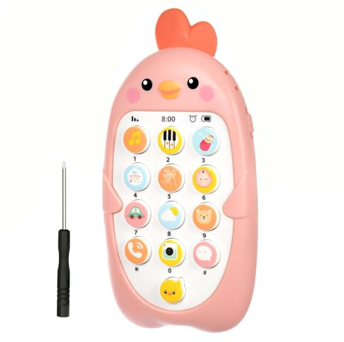 Aolso Mobile Phone Soft and Safe Electronic Speaking Learning Musical Smartphone Sound Toy for Toddler Age 1-2, Birthday Present(Chick-Pink)