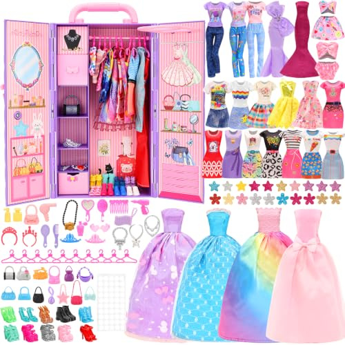 Miunana 1 Armario + 18 Ropas + 71 Accessorios para 30 CM 11,5'' Muñeca
