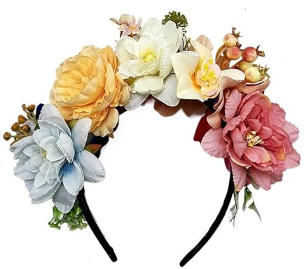 Hårband med konstgjord blomsterkrans Artificiell blommig kronrosa pannband for kvinnor bröllopshårtillbehör(Color2)