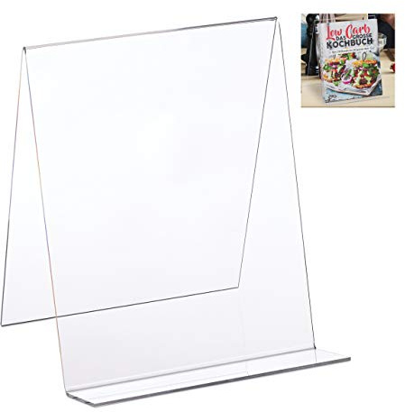 Relaxdays 2X Cavalletto per Libri, Supporto in Acrilico, Libri da Cucina, A4, Stabile, Leggero, 24x20x20 cm, Trasparente