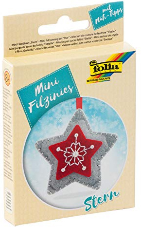 folia 52913 - Filz Nähset für Kinder-Mini Filzinie, Anhänger Stern, 9 teilig - Filznähset zur Herstellung eines selbstgenähten Anhängers