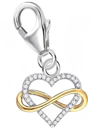 Herz Unendlichkeit Karabiner Charm Anhänger für Bettelarmband aus 925 Sterling-Silber Gold mit Zirkonia