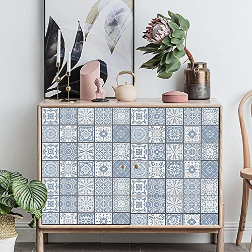 Stick on Tiles Duck Egg Blue Modern Tile Stickers PVC Self Adhesive Wall Tiles Heat Resistant Tile Stickers for Kitchen Bathroom Waterproof Peel and Stick Floor Tiles Tile Paint 15x15cm