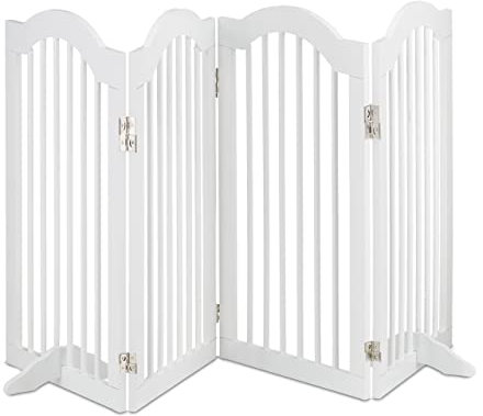 Relaxdays Absperrgitter, freistehendes Schutzgitter, H x B: 92 x 205 cm, klappbar, mit Füßen, Hunde, Katzengitter, weiß
