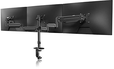 Pholiten Monitorhalterung 3 Monitore, Höhenverstellbarer Triple Monitor Stand, Bildschirmhalterung 3 monitore, Gasfeder-Monitor Arm für 3 Monitore 17-27 Zoll LCD Bildschirme bis 6kg pro Arm MD8003