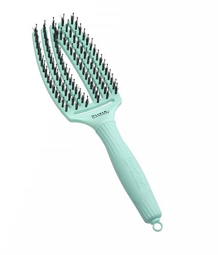 Olivia Garden Fingerbrush Care Iconic - Talla Media - Menta - Cepillo desenredante con Cerdas de jabalí y nylon para un brillo y un peinado definitivos