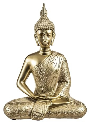 LEKE GO Figura buda de suerte sentado resina para decoracion dhyana dorado (21x28 cm)