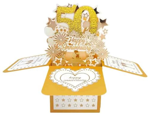 Tarjeta de felicitación desplegable de 50 años de aniversario de boda para él, gran regalo 3D de 50 años juntos para esposa, mejor regalo de diez años casados para él y parejas