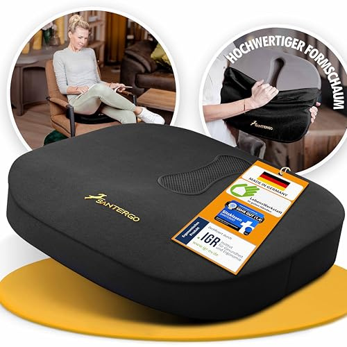 SANTERGO Orthopedic Seat cushion [PATENTED & STABLE] Lumbar Coccyx | Seat cover office chair car wheelchair | seat cushion, ergonomic back cushion, pressure cushion (black, hard 95-125 kg)