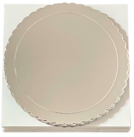 Decoraciondulce - Pack de 5 Bases Extrafuertes de 25cm x 3mm de Color Plata y 5 Cajas para transportar tartas de 25.4 x 25.4 x 15cm de altura