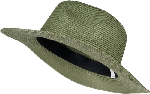 styleBREAKER Damen Panama Sonnenhut aus Papierstroh | Faltbarer Knautschhut mit breiter Krempe | Sommer Fedora Hut für Strand und Festival, Farbe:Oliv