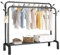MY HOMIE Heavy Duty Clothes Rail - Sturdy Black Metal Rack with Double Hanging Rods, Shoe Rack Shelf, 4 coat hooks, Freestanding Wardrobe Rail for Bedroom, Shop - Black Clothing Rack (Without Wheels)