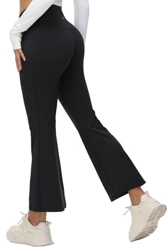 BALEAF Yogabyxor, hög midja, kors, slagbyxor, joggingbyxor, vida ben, jazzbyxor, relaxbyxor, Svart 27 tum, S