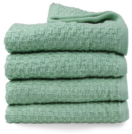 DoubleDry Popcorn Handtücher Set– 4er Set 50x100 cm Baumwolle – 420 g/m² – Weich & Saugstark – Badetuch badehandtücher - Oeko-Tex Made in Green Zertifiziert (Grün)