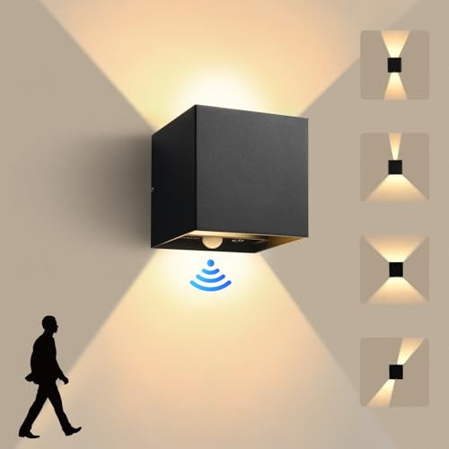 KYOTECH 1 Pezzi Applique da Parete Nero LED Lampada da Parete Interno/Esterno 12W IP65 Lmpermeabili 1320LM 3000K Bianco Caldo Angolo del Fascio Regolabile Quadrata Alluminio Lampada da Parete Esterna