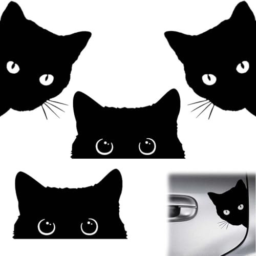 4 Pezzi Adesivi per Auto Che sbirciano Gatto, BQRKOTM Che guardano Impermeabili, Riflettenti, Divertenti, Decalcomanie e Autoadesivi, per paraurti, per finestrini dell'auto,Moto,Laptop (Nero)