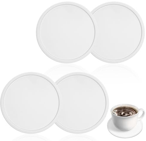 AOZUO 4 pcs sottobicchieri in silicone, sottobicchieri, bicchieri, sottobicchieri rotondi in vetro antiscivolo e isolanti per tavolo, ufficio, cucina, bar, bevande, protezione dei mobili (bianco)