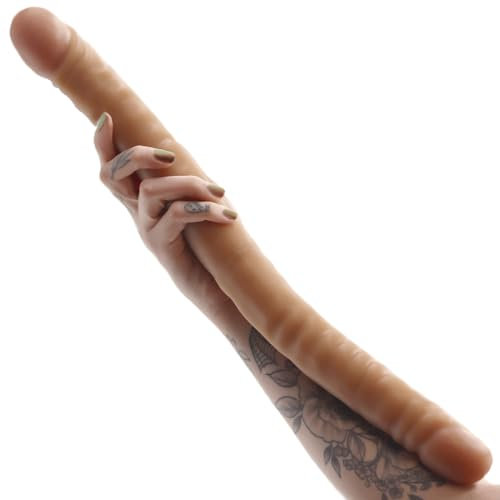Double Dildo Realistic Dildo Flexible Brown Jelly Dildos Long Dong for Double-Sided Lesbian/G-Spot Stimulator Sex Toy for Women Men Couples