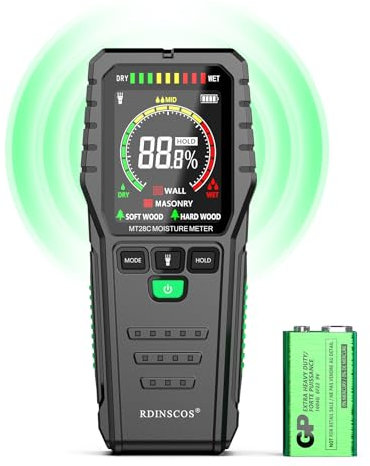 RDINSCOS MT28C Humidimètre non invasif pour murs avec affichage couleur testeur d'humidité pour murs, bois, bois de chauffage, caravane, béton