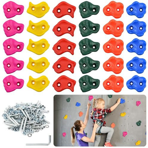 UMIKOOL DIRECT 30PCS Rock Climbing Holds for Kids with Mounting Screws and Hardware - DIY Rock Wall Indoor & Outdoor Playground Accessories Wall Climbing Kit - Ages 3+ (Medium)