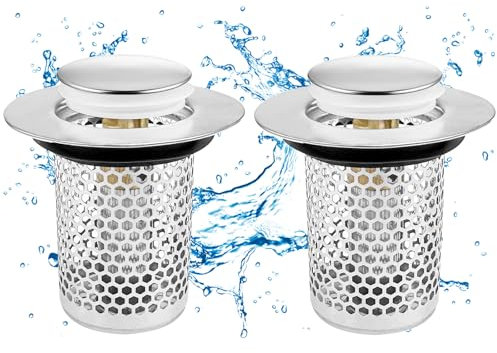 Tryslyn 2 PCS Tappo Lavandino Bagno, Pop Up Universale Cucina per Lavabo a Scomparsa, con Filtro Rimovibile, Inossidabile Tappi Scarico, per Tappo di Scarico per Lavello da Appoggio