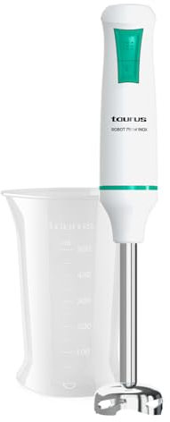 Taurus – Batidora mano Robot 750 Inox | 750W | 2 Velocidades + Turbo | Cuchillas y Varilla Inox | Compacta y Ergonómica | Montaje fácil | Campana antisalpicaduras | Libre BPA | Accesorios
