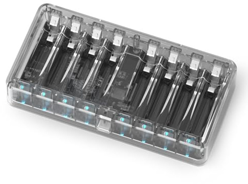 BEVIGOR 8-slot Battery Charger for AA & AAA Rechargeable Batteries, Type C Input Fast Charging Function for Ni-MH Ni-CD Rechargeable Batteries, AA AAA Battery Transparent Charger