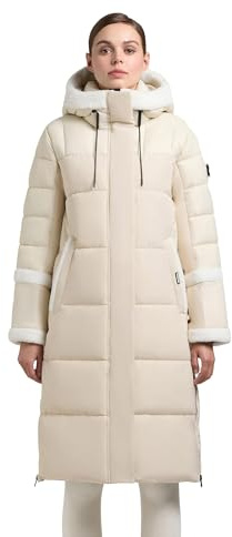 khujo damer lång vinterrock varm parkas med plyschelement, inre midjeband, ryggsäckshållare och magnetisk täcklist Desna2 XS-XXL, Bomullskräm, M