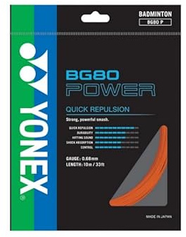 YONEX BG80 Power Badminton String, Gauge 0.68mm, 10m/33ft, Choice of Colors (Bright Orange)