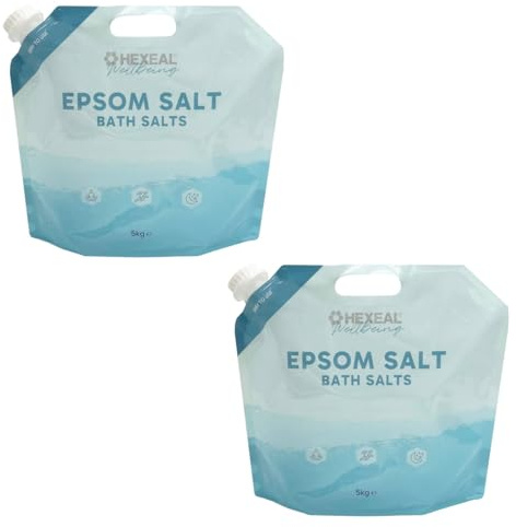 Hexeal Epsom Salt 10kg – 2 x 5kg Pouch of Magnesium Sulphate for Bathing - Dissolves Easily in Warm Water – Resealable Pouch for Everyday Use